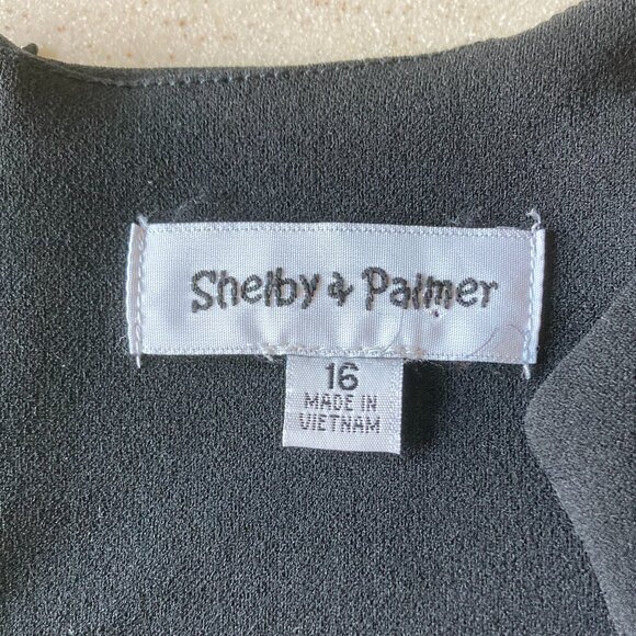 Shelby & Palmer Sheath Dress Women Size 16 Black Stretch Knit Ruched Cap Sleeve - Picture 7 of 12